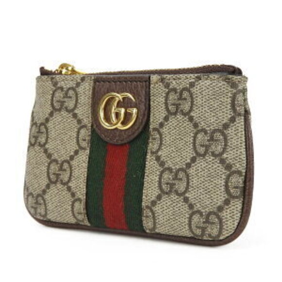 Gucci Coin Wallet case key GG Supreme Offdia Shelly Beige Brown Leather - Picture 2 of 8